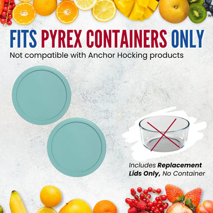 Replacement Lid for Pyrex 5" Storage Plastic Cover, 2 Cup Bowl 7200-PC Turquoise (2-Pack)