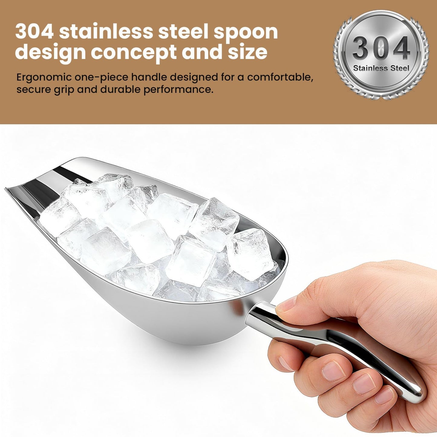 12 Oz 304 Stainless Steel Ice Scoop for Freezer & Ice Machine – Heavy Duty Metal Scooper, Dishwasher Safe, Multi-Purpose for Kitchen, Bar, Party, Wedding (Ice, Flour, Dry Goods)