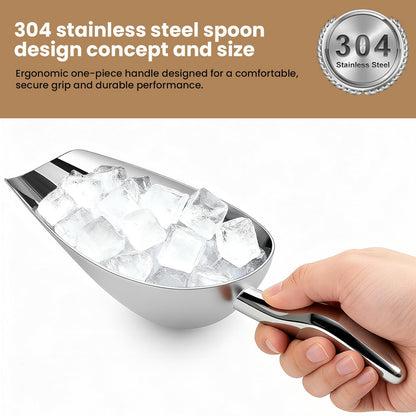 12 Oz 304 Stainless Steel Ice Scoop for Freezer & Ice Machine – Heavy Duty Metal Scooper, Dishwasher Safe, Multi-Purpose for Kitchen, Bar, Party, Wedding (Ice, Flour, Dry Goods)