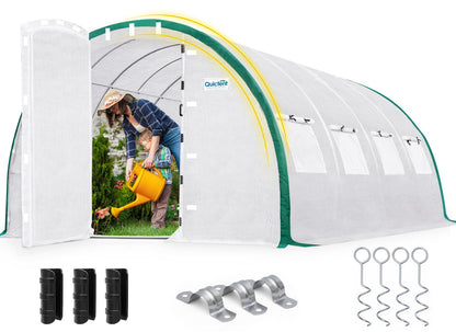 Quictent 20x10x6.6 FT Premium Greenhouse for Outdoors with 2 Door Frames, Reinforced Top Structure & Cover, Large Heavy Duty Walk-in Tunnel Hoop Green House for Garden Backyard Flower Winter, White