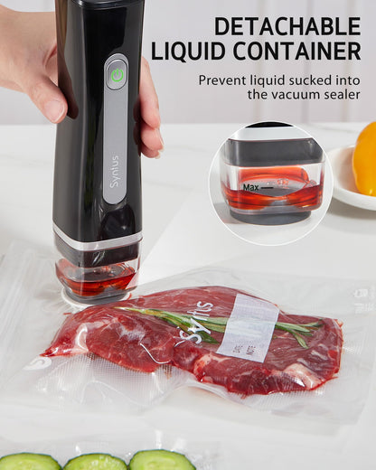 Syntus Vacuum Sealer Bags for Food, Food Storage Bags for Sous Vide Cooking Microwave Heating, Air Valve Zipper Bags & Zip Clips, 30 Bags (S+M+L) + 1 Black Vacuum Sealer