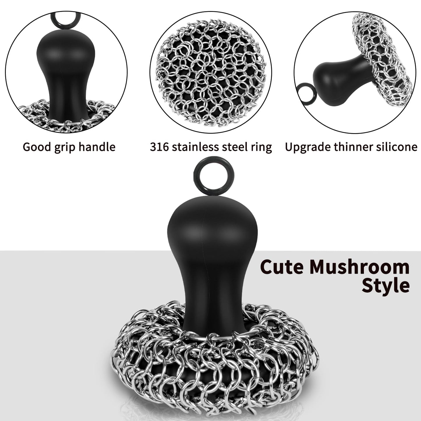 Cast Iron Cleaner Scrubber with Pan Scraper, Upgraded Chain Mail Scrubber Cast Iron Cleaning Kit, Metal Chainmail Scrubbing Sponge Scrub Brush to Clean Pan, Skillet, Grill, Dutch Oven, Wok