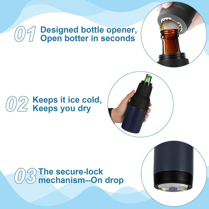 12Oz 3 1 Vacuum Insulated Double Walled Stainless Steel Beer Soda Bottle and Can Cooler with Beer Opener, in Slim Can