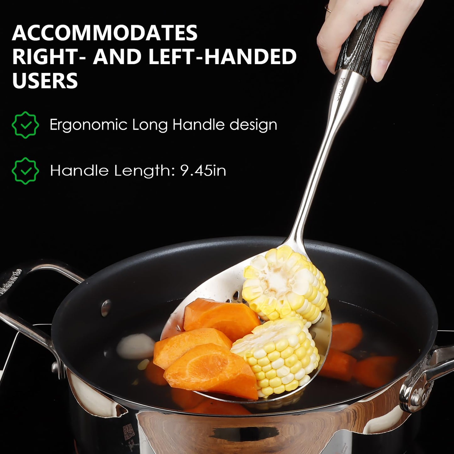 GLENDAVENY Skimmer Slotted Spoon, 304 Stainless Steel Spider Strainer Skimmer Ladle Spoon for Cooking and Frying, Pasta, Spaghetti, 4.3 inch, Dishwasher safe