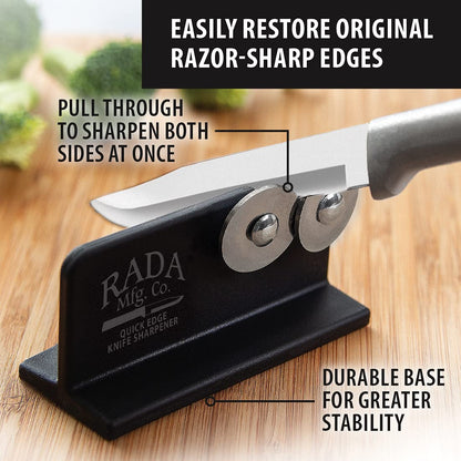 Rada Cutlery Quick Edge Knife Sharpener (R119), 3.5" x 2", Stainless Steel Wheels