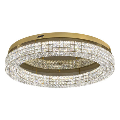 ykolupty 40'' Crystal Chandelier for Living Room Large Chandeliers for Living Room Crystal Flat Mounted Ceiling Lights Dining Room Bedroom Dimmable 2700-6000K (Gold Chandelier)