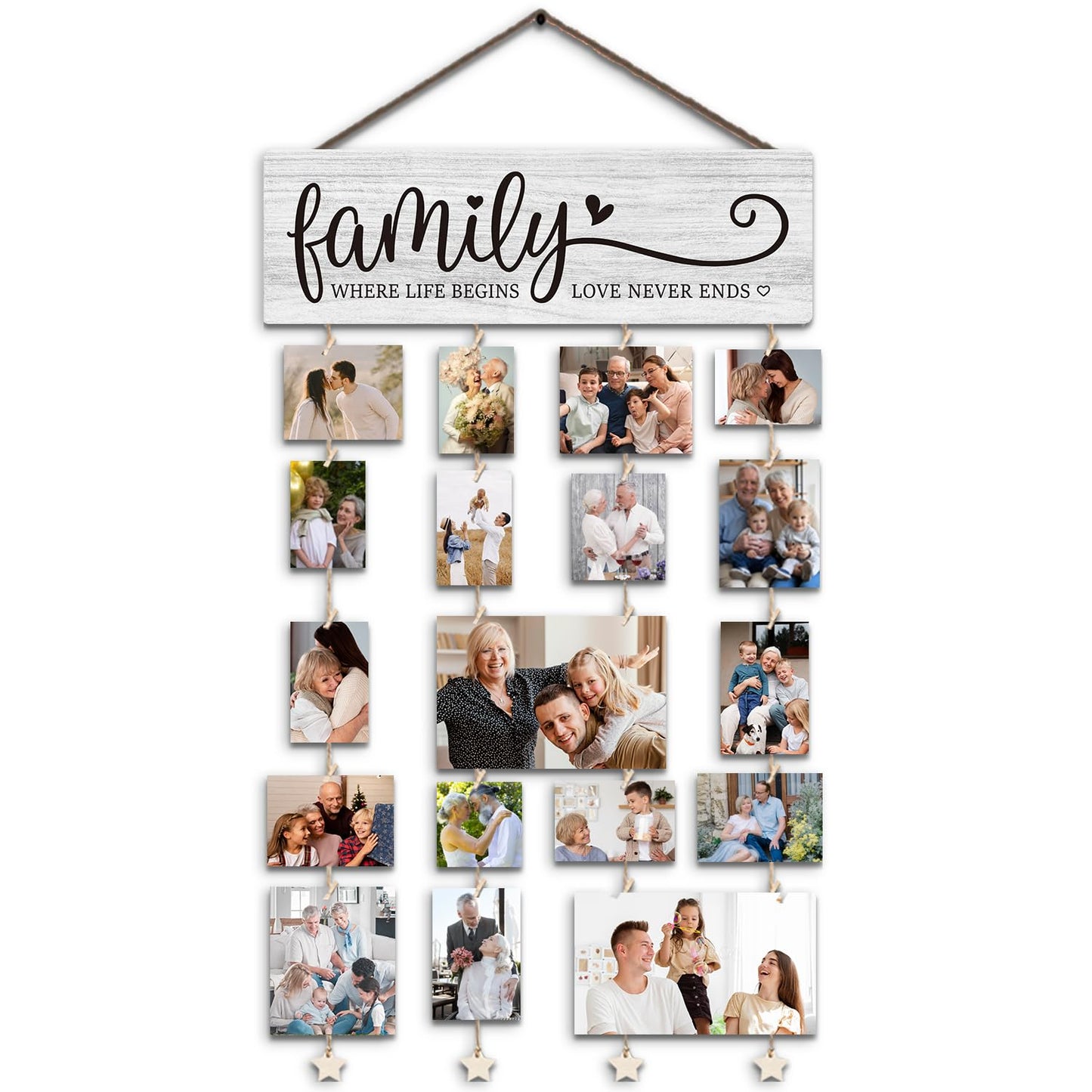SJDFCSA Family Picture Frames Collage Photo Hanging Display Picture Board, Family Picture Frames Collage Wall Decor, Familys Where Life Begins Love Never Ends Home Living Room Bedroom Wall Decor XXXK