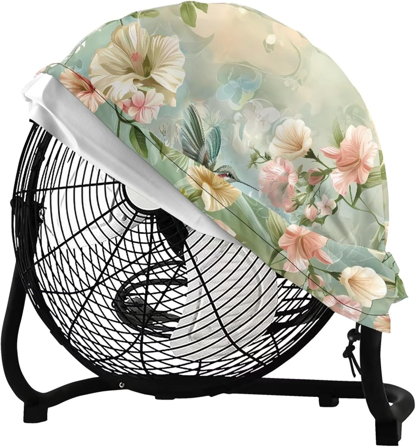 Hummingbird Hibiscus Print 24" Fan Cover, Industrial Fan Protection Cover for Wall Mount, Outdoor Waterproof