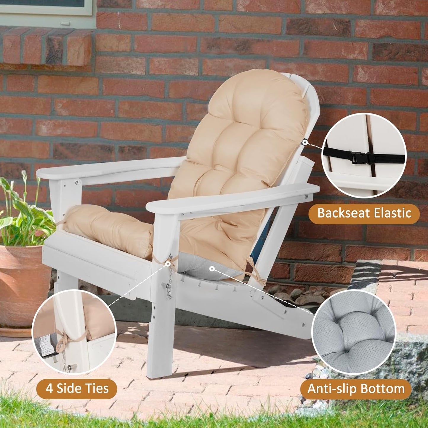 47x19.6x4 Inch, Adirondack Chair Cushion, Extra Thick High Back Rocking Chair Cushion Folding Patio Pads with Ties