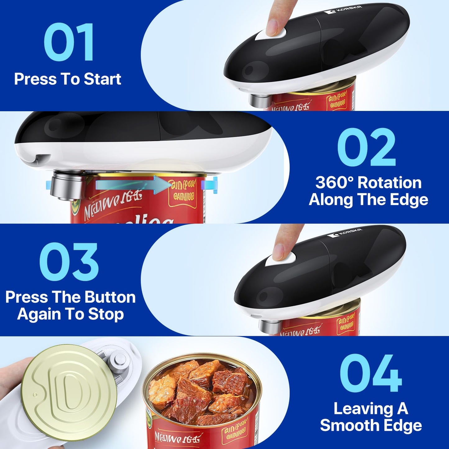 Electric Can Opener, Can Opener for Seniors, Suitable for Any Size Cans, Hands Free, Smooth Edge, Battery Powered, Automatic Can Opener is an Ideal Kitchen Gadget for Women and Left Handed People