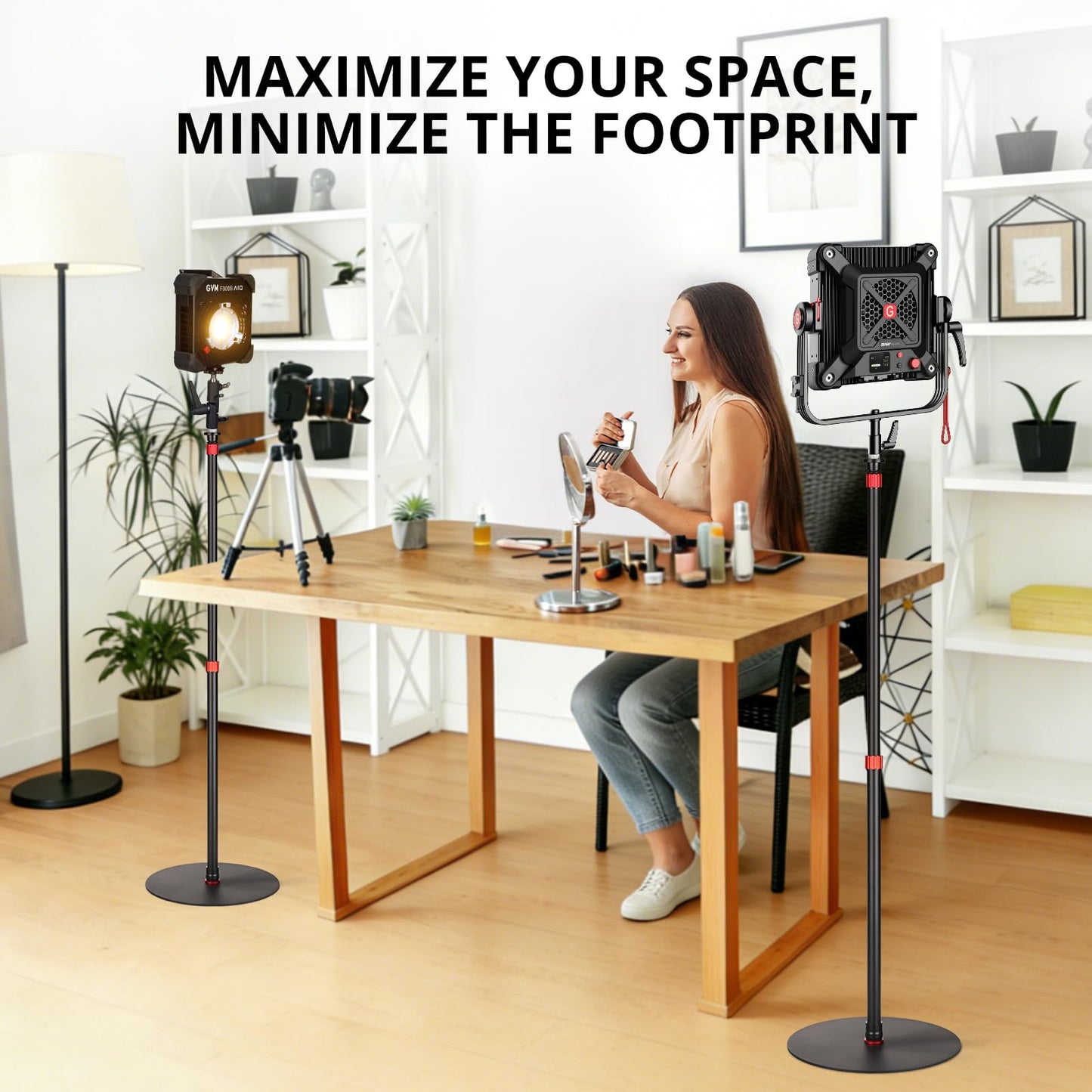 GVM YB2L200 79.9in Heavy Duty Light Stand Kit (2-Pack), Round Base Monopod, 10kg Load Capacity, Flat Base for Stability, for Video Recording, Live Streaming, Interviews & Photography Studio