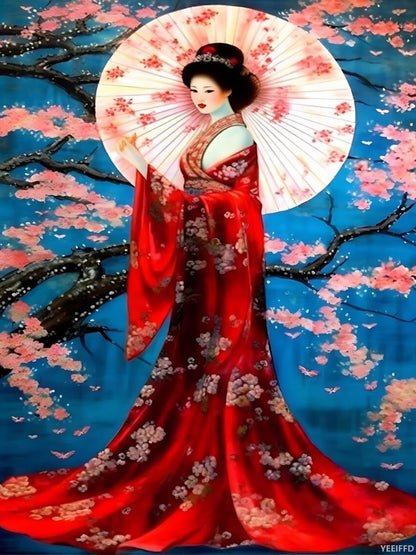 YEEIFFD 5D Japanese Diamond Painting Kits for Adults, Geisha DIY Full Drill Crystal Arts and Crafts, Gem Art Paints Home Wall Decor Gifts 12x16 Inch