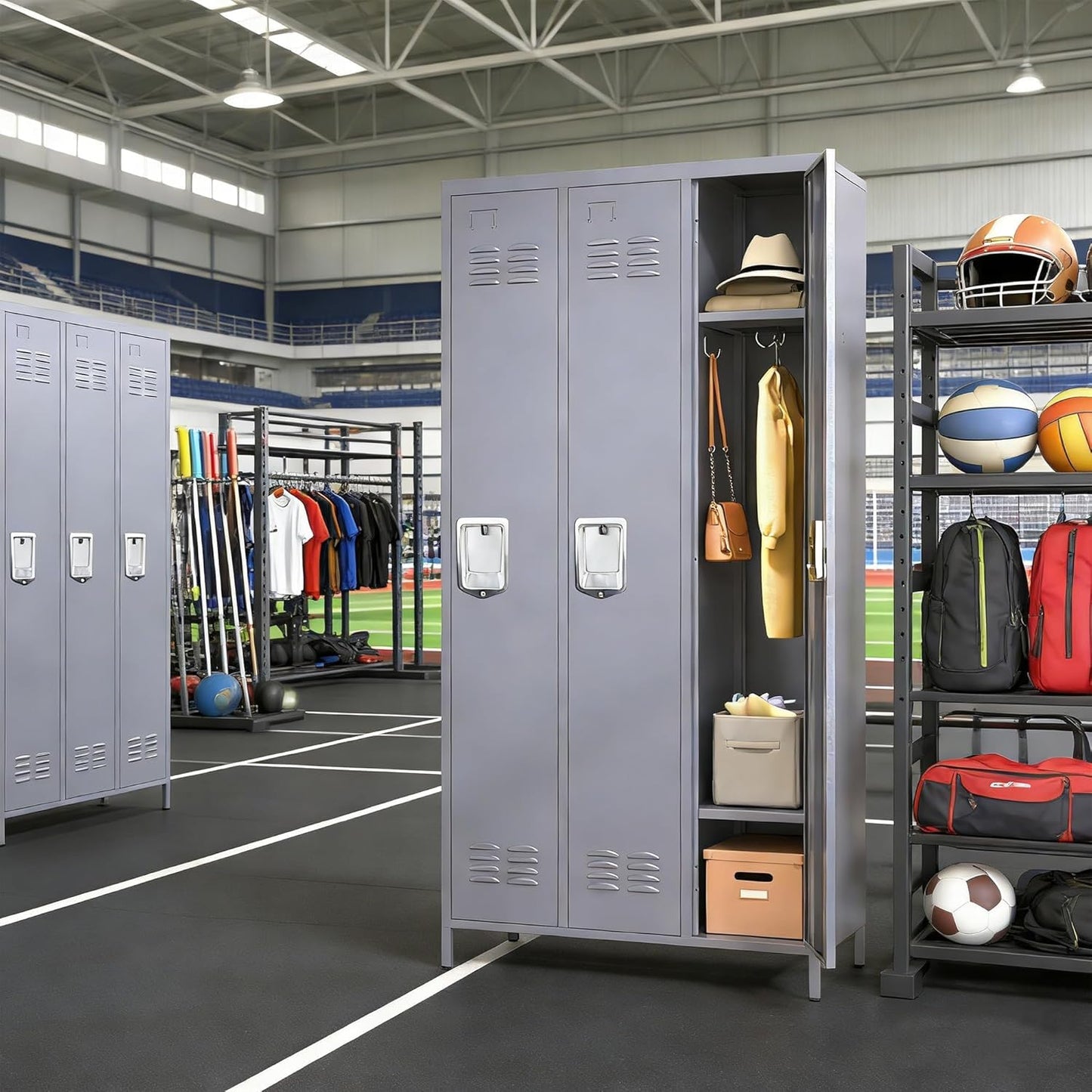 EKJ Upgraded Metal Storage Locker for Employees, 3 Doors Metal Locker Storage Cabinet for Gym Office School, Tall Steel Locker Cabinet for Employees, Assemble Required(Grey)