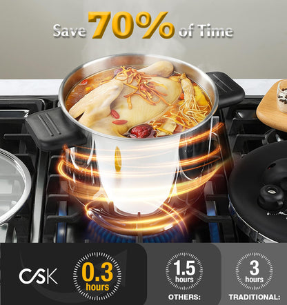 KOCH SYSTEME CS Stainless Steel Pressure Cooker 8.5QT, Olla de Presion, 18/10 Stainless Steel Pressure Cooker, Easy One-Press Lock, Stovetop Pressure Cookers, Induction Ready, Glass Lid & Steamer