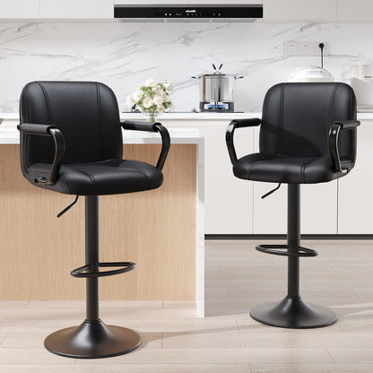 MALOL Set of 4 Kitchen Bar Stools with Armrest and Back - Sillas para Barra de Cocina, Adjustable Barstools for Island Counter, Bar Chairs, Bancos para Barra de Cocina, Black Finish