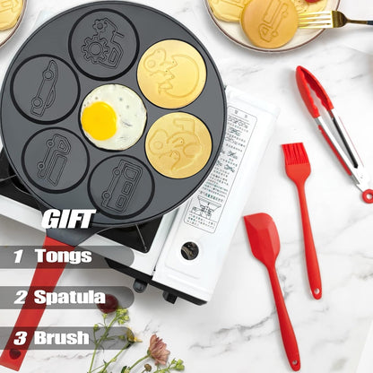 Dinosaur Egg Pan, Nonstick Omelet and Silver Dollar Pancake Maker, 7-Cups Car Truck Pancake Mold