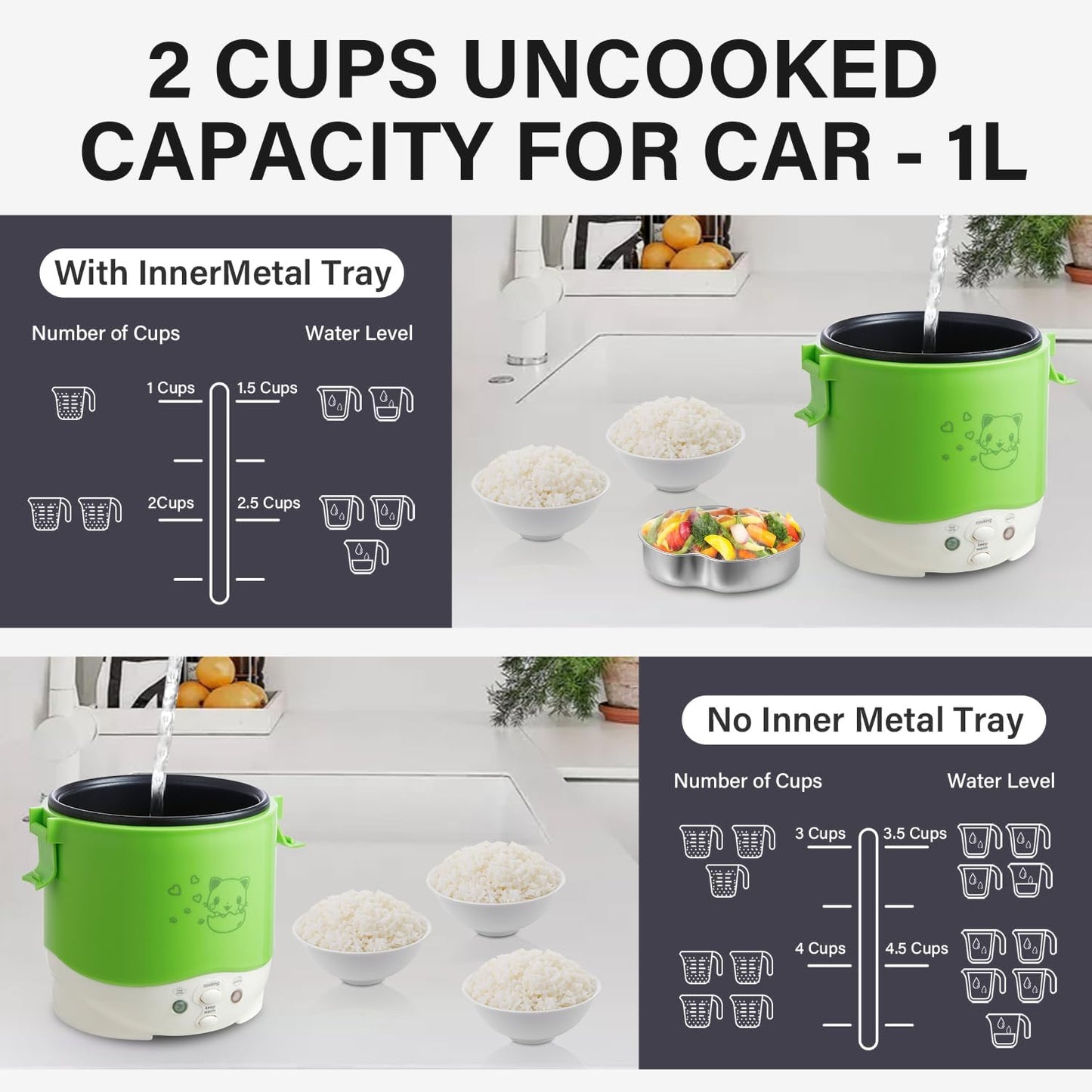 1L 12V OSBA Mini Rice Cooker, Travel Rice Cooker Small For Car, Cooking For Soup Porridge and Rice, Cooking Heating