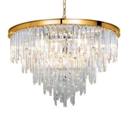 CHGUOSZ 27'' Modern Crystal Chandelier, Gold Round Ceiling Light with Clear Prisms, Luxury Flush Mount Lighting Fixture for Dining Room Bedroom Foyer