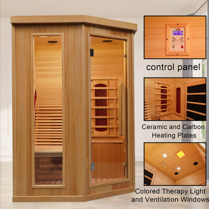 Smartmak Far Infrared Single Recliner Wooden Sauna,Home Indoor Canadian Hemlock Wooden Sauna,with 6 Heaters,Oxygen Bar,LED Controller,Bluetooth,Color Therapy Light(220V, 2300W)