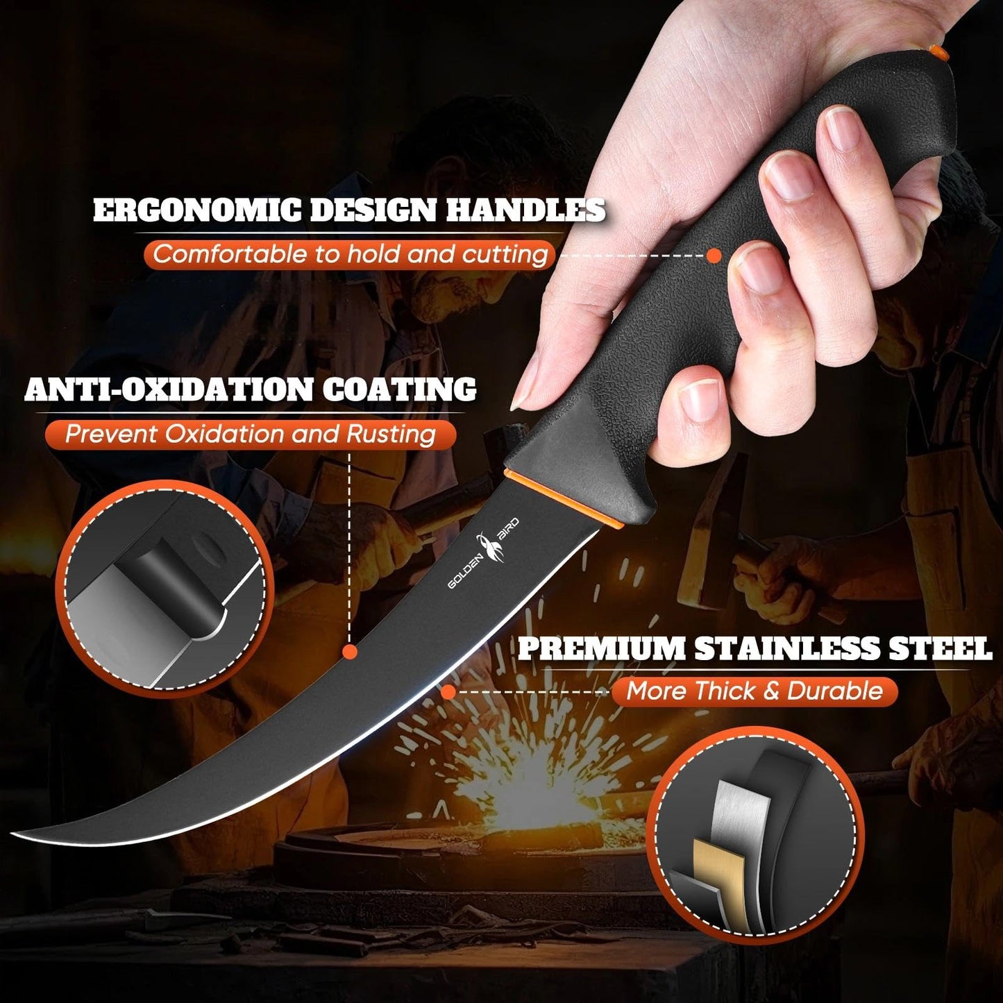 Golden Bird Boning Knife 6 Inch, Meat Trimming Knife with Non-Slip Handle, Flexible Butcher Knives with German Stainless Steel, Gift for Men