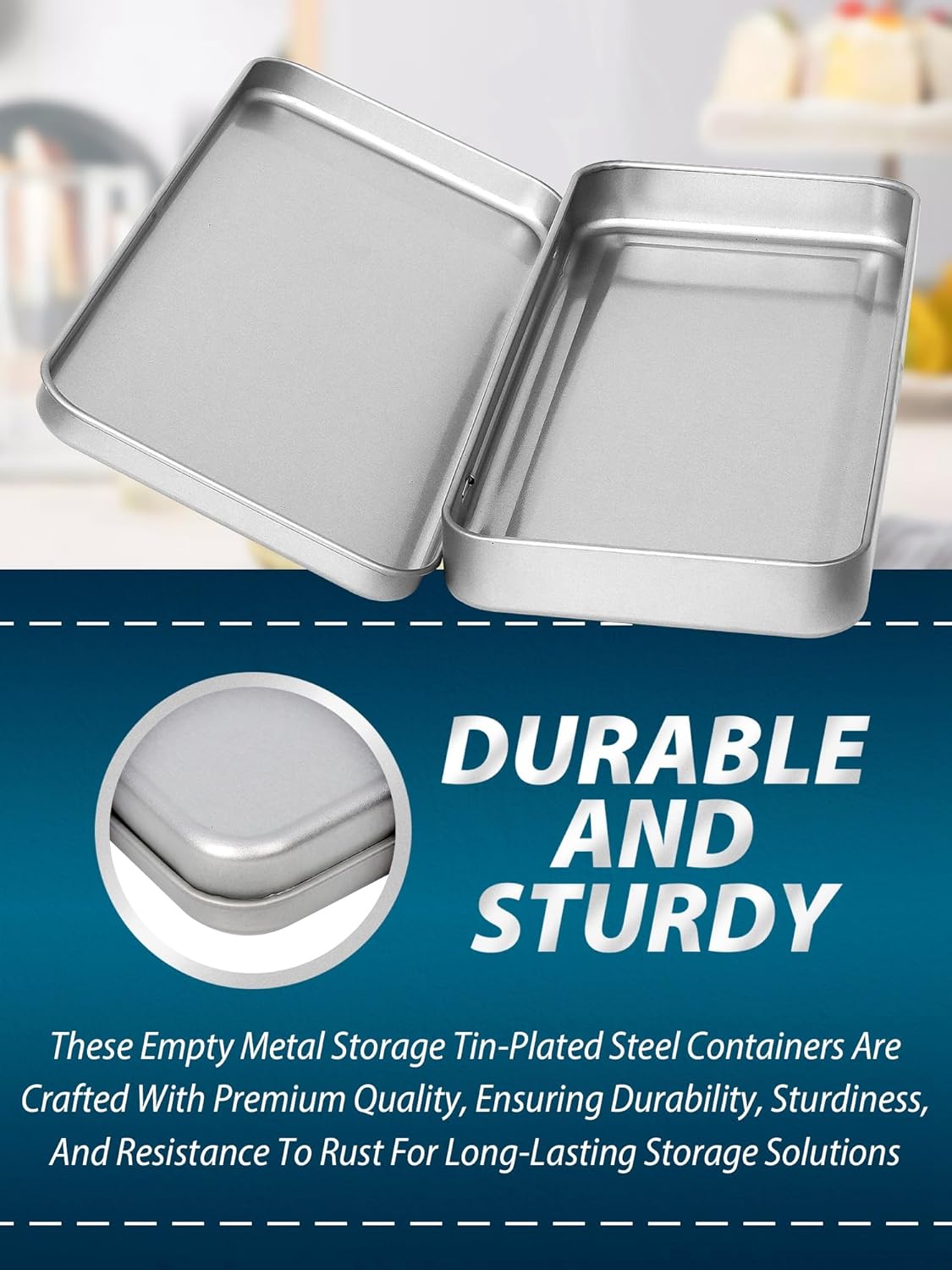 3 Pack Metal Tin Box with Lid, Rectangular Tins with Hinged Lid for Storage of Jewelry, Candies, and Crafts