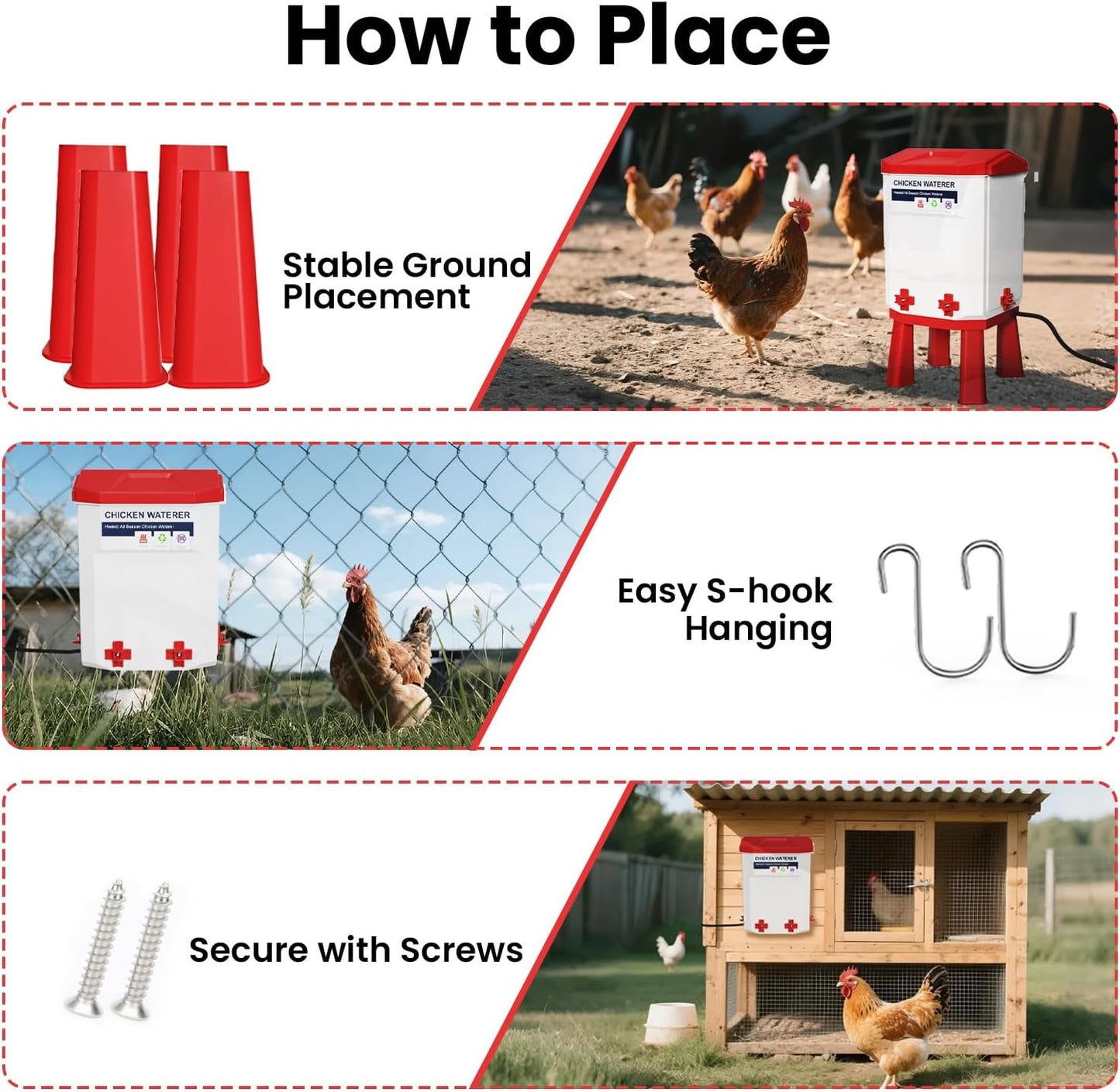 3.2 4 110V Quails,12L (1 Gallon Heated Chicken Waterer with Nipple Drinkers - Adjustable Height, BPA-Free