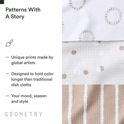 GEOMETRY Dishcloth – Evergreen Collection – Quick-Dry, Ultra-Absorbent, Reusable Microfiber Kitchen Towels for Drying & Cleaning - Pebble Play - 3 Pack