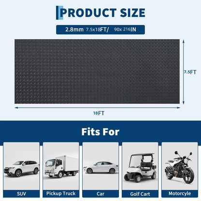 EliteEdge 7.5 x 18 FT Garage Floor Mat, 2.8mm Thickened Flooring Roll Diamond Plate PVC Rubber Trailer Mat, Non-Slip Floor Protector Mat for Garage, Warehouse, Gyms, Trailer, SUV