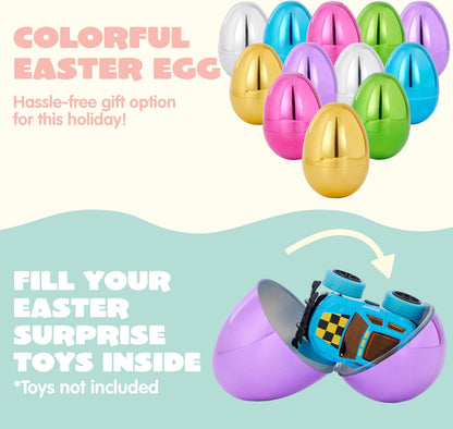 3.15" 72 JOYIN Metallic Easter Eggs, Shinny Plastic Eggs Colorful Bulks for Easter Hunt, Filling Treats, Easter Basket