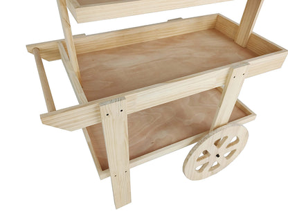 FixtureDisplays® Flower Cart Vending Cart Farmers Market County Fair Wagon Wood Stall Stand Rolling Shelf Retail Booth Kiosk 42.0" Long x 68" Tall x 25.0" Wide 19402