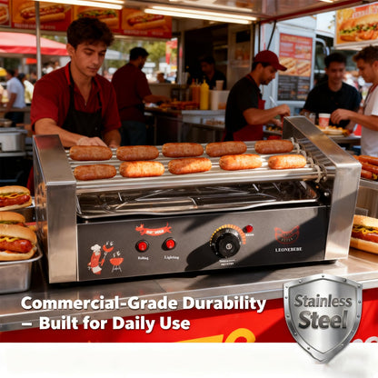 LEONEBEBE 16 Capacity Commercial Hot Dog Roller Machine with 5 Stainless Steel Rollers – 750W for Concession Stands, Food Trucks, Party Catering