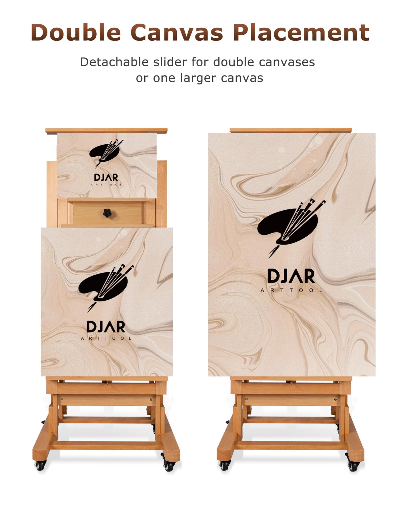DJAR Extra Large H-Frame Art Easel, Movable Tilts Flat Painting Stand for Artist, Adjustable Solid Beechwood Heavy Duty Floor Easel for Painting, Hold 1 or 2 Canvas up to 79" Natural
