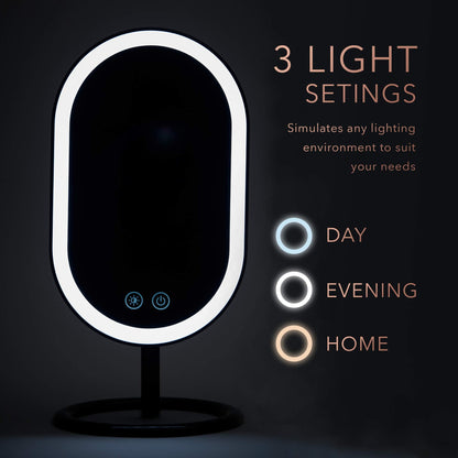 Fancii Vera LED Lighted Vanity Makeup Mirror, Rechargeable - Cordless Illuminated Cosmetic Mirror with 3 Dimmable Light Settings, Dual Magnification (Chrome)