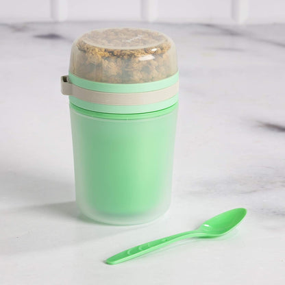 Goodful Double Wall Insulated Yogurt Container - Leak Proof Snack Container with Reusable Spoon, 14-Ounce, Green