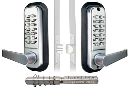 JOUNJIP Double-Sided Mechanical Keyless Combination Lever Handle Door Lock - [Square Spindle] Easier Install - (Satin Chrome) 2024 Upgrade Version