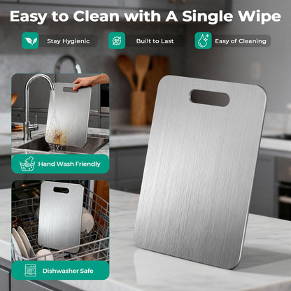Katuchef Titanium Cutting Board - Upgraded 100% Pure Titanium Cutting Boards for Kitchen Non Toxic, Double Sided Food Grade Hygiene Non Moldy Dishwasher Safe Meat Fruit Metal Board (2PC S+L)