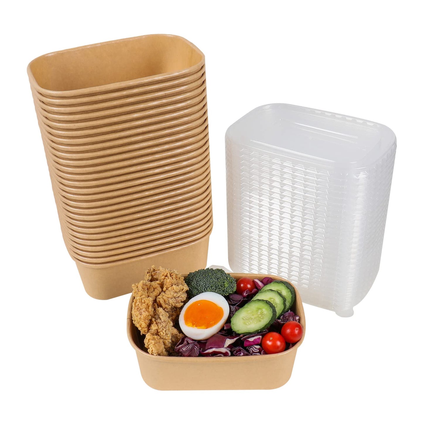 JAYEEY 25 oz Disposable Kraft paper bowls with lids, Rectangle Food containers Soup Bowls Party Supplies Treat Bowls 50 Pack