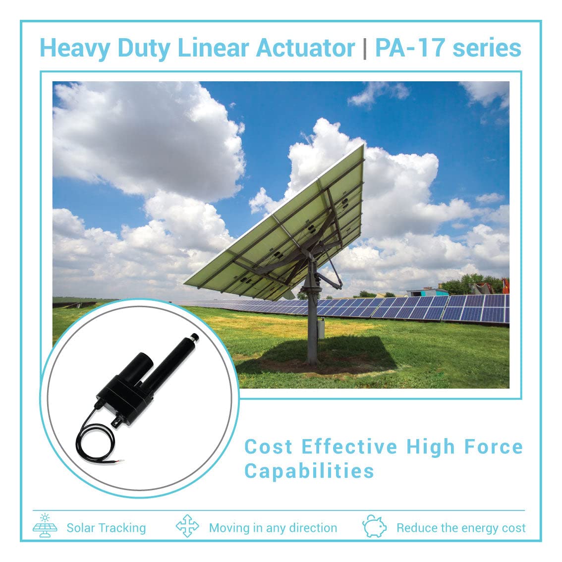 Progressive Automations 12V High Force Linear Actuator - 8 inches Stroke, 850 lbs Force, Industrial, Heavy Duty Linear Actuator with IP65 Protection for Agriculture Automotive Industry, PA-17