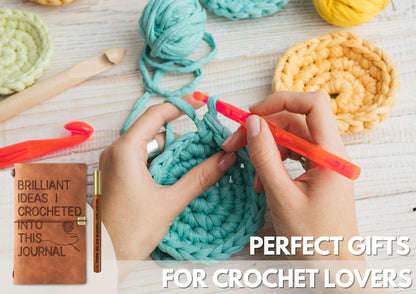 InnoBeta Crochet Gifts for Crocheters Women, Gifts for Crocheters Journal Notebook with Pen, Refillable Sketchbook, Travel Diary, Lined Planner, 7.87 x 4.7 Cover, 4 x 7.5 Pages (Inches), Brown