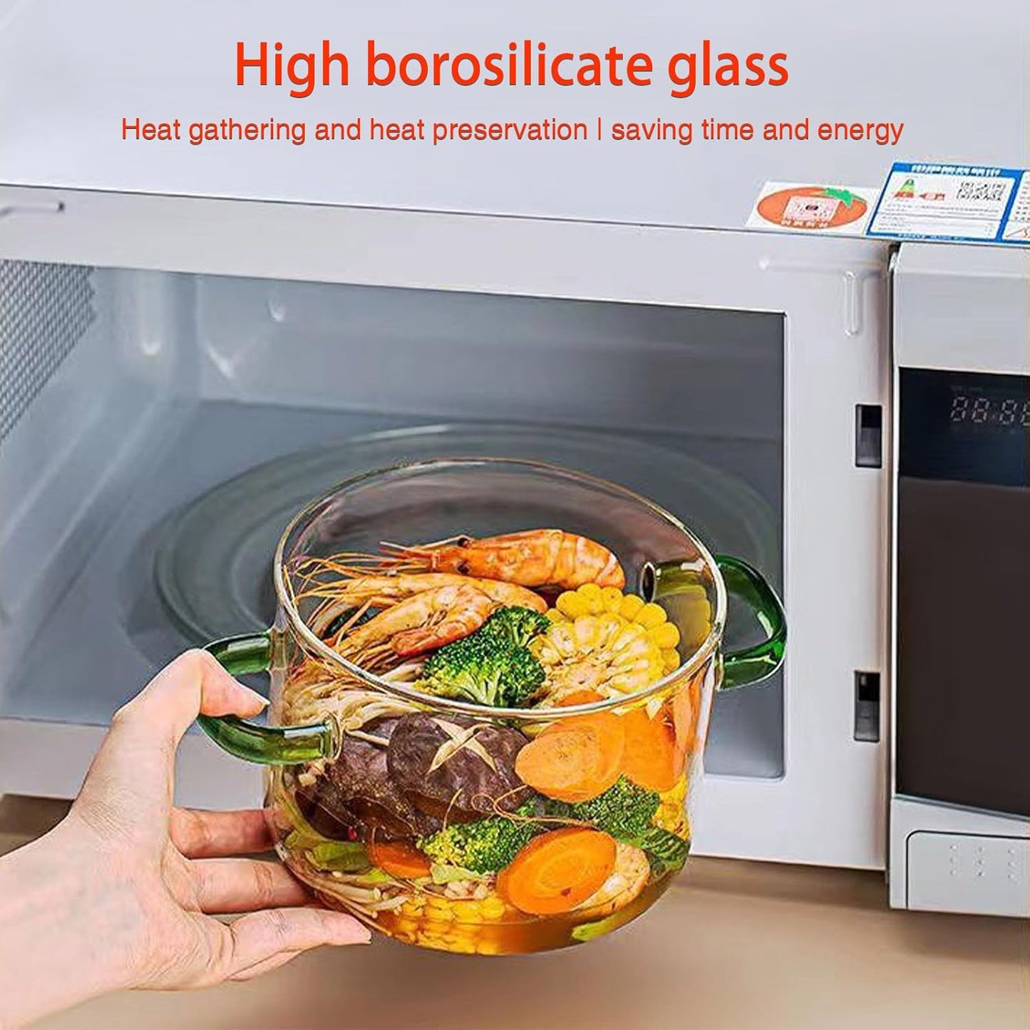 Clear Cooking Pots 1.5L (50oz), High Borosilicate Cooking Pot with Lid for Noodle, Soup, Milk