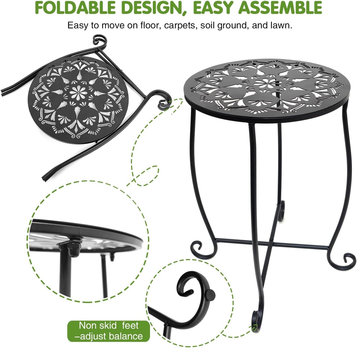 Fashion&cool 2 Pack Outdoor Side Tables for Small Space, Patio Side Table, Weather Resistant Metal Small Round Outdoor
