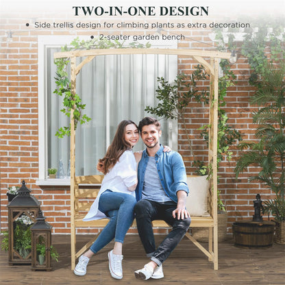 NAAMOTOMOX Patio Garden Arbor with Bench, Wooden Outdoor Bench w/Pergola, Side Trellis for Vines & Climbing Plants, 2-Person Outdoor Wood Seating for Patio, Backyard, Parks