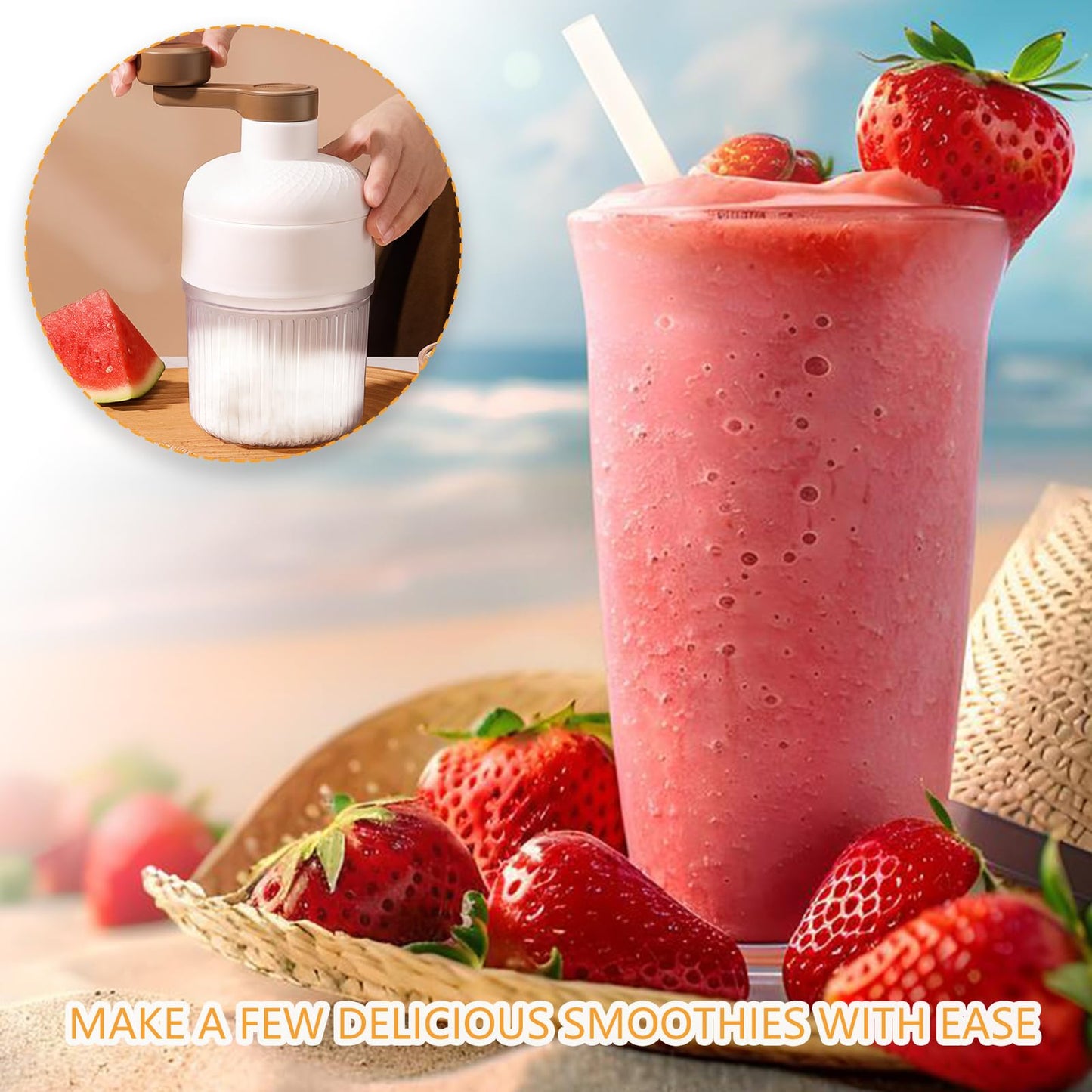 Manual Ice Shaver – High-Efficiency, No-Electric Ice Crusher & Snow Cone Maker with 2 Ice Trays, Ideal for Camping & Home Use