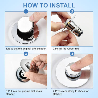 Upgraded 3 in 1 Bathroom Sink Drain Strainer, Universal Pop Up Stopper with Removable Stainless Steel Filter Basket Hair Catcher, Sink Plug for 1.1''~2.36'' Basin, Brushed Nickel Finish(2PC)
