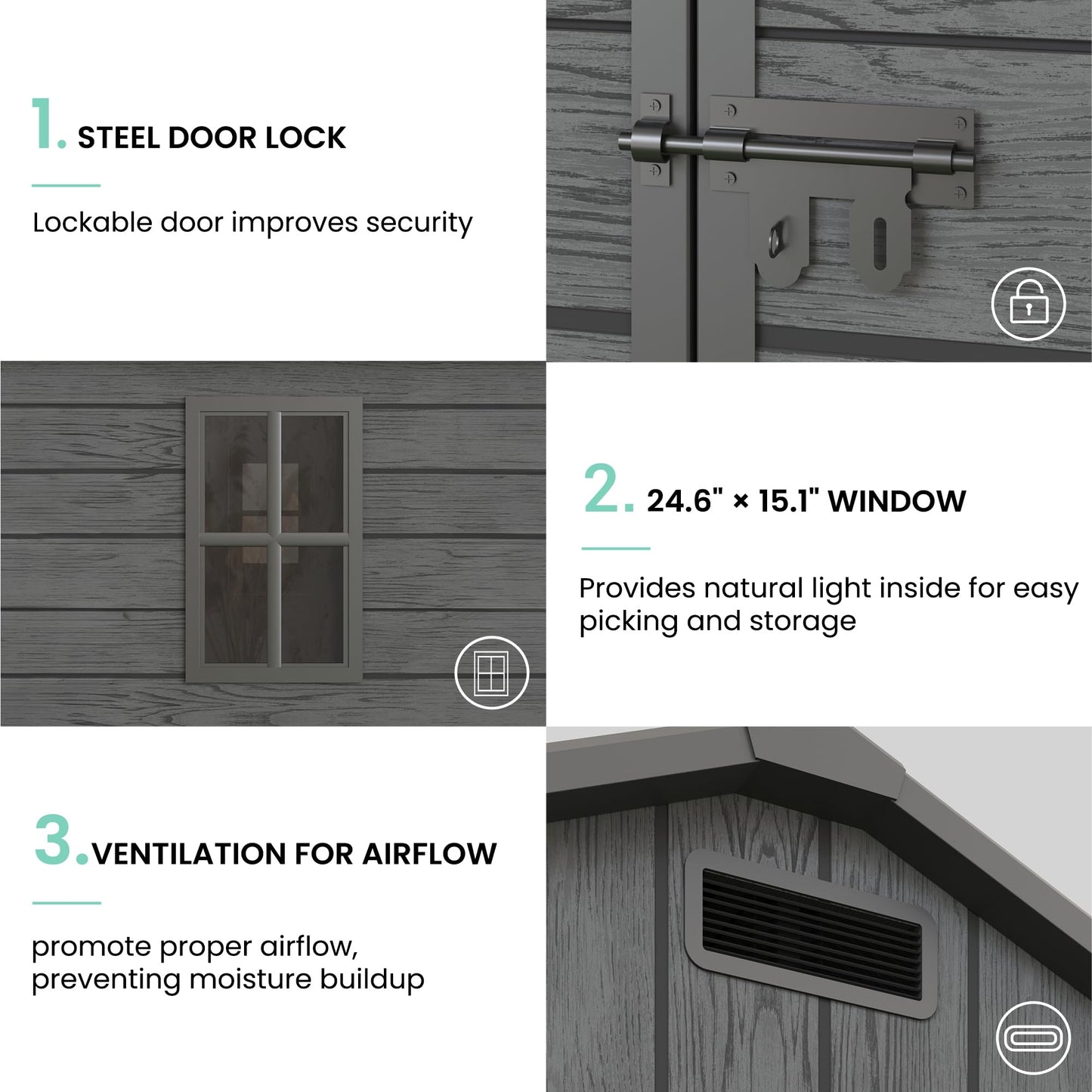 UDPATIO Resin Storage Shed 7.5x10.7 FT, Outdor Plastic Shed for Garden Tools Pool Equipment, Outside Sheds with Lockable Door for Backyard, Patio, Lawn, Dark Grey