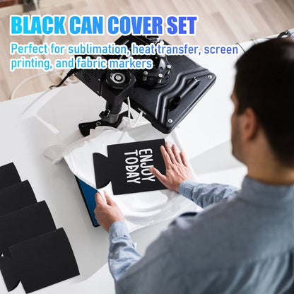 200 Pcs Blank Beer Can Cooler Sleeves Bulk Can Sleeve Beer Drink Sleeve Insulator Sleeve Soft Insulated Reusable Beer Can Coolers for Soda Beer Wedding Party Favors Supplies (Black)