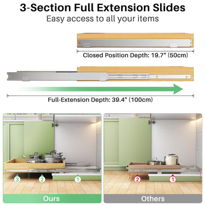 Pull Out Cabinet Organizer, Soft Close Wooden Slide Out Drawers for Pots and Pans, Full-extension Roll Out Shelves for Kitchen Cabinets, Pantry Organization, Bottom & Side Mount(15"W X 21"D x 3.4''H)