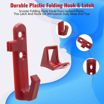 PWEOW Plastic Hook and Latch Set for GOTRAX GXL V2 XR Ultra XR, Electric Scooter Clip, Red Holder and Fender Clip for Folded Hold Scooter, with Screws