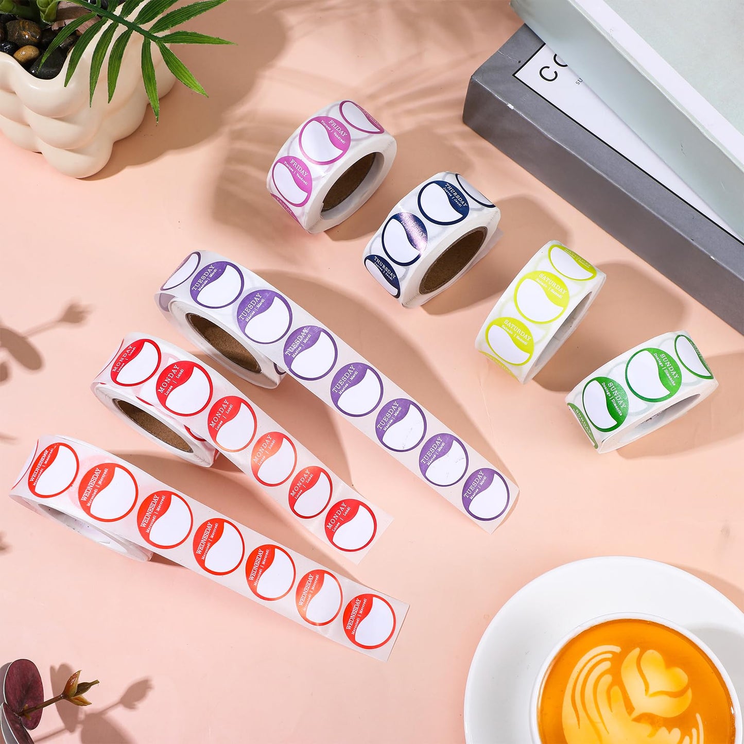 Ckhoid 7000PCS Day of The Week Stickers Removable Day Dots Food Labels (Monday-Sunday) Self Adhesive Weekly Date Labels for for Food Container Kitchen Freezer Restaurant Expiration Date Supplies