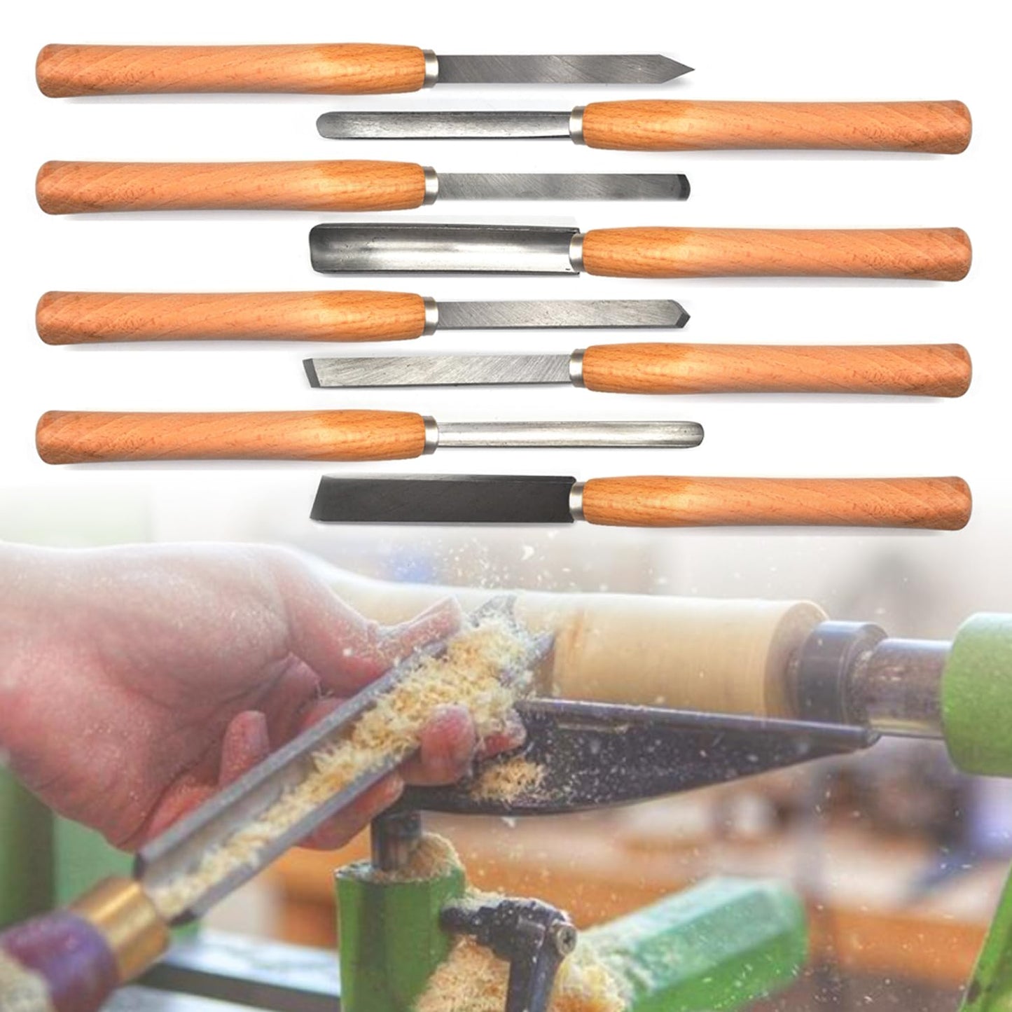 Professional Wood Turning Chisel Lathe Chisel Set with 2 Skew 1 Spear Point 1 Parting 1 Round Nose & 3 Gouge Tools,8 pcs Set, for Wood Job